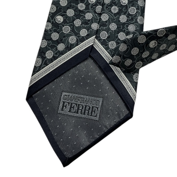 GIANFRANCO FERRE Gary/Silver Geometric Baroque Silk LUXURY Tie ITALY - Picture 4 of 4